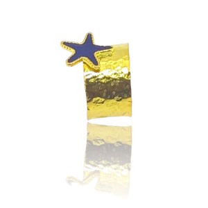 Silver forged one size gold plated ring with starfish case, with enamel