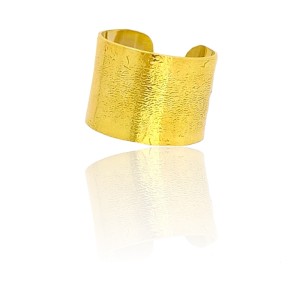 Silver textured ring large one size gold plated